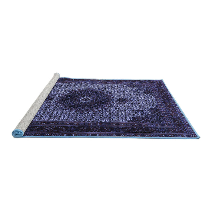 Sideview of Machine Washable Medallion Blue Traditional Rug, wshtr1504blu