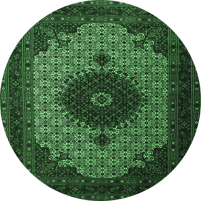 Round Machine Washable Medallion Emerald Green Traditional Area Rugs, wshtr1504emgrn