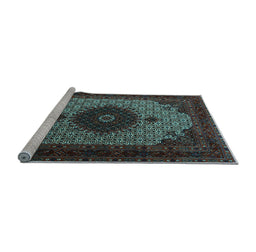 Sideview of Machine Washable Medallion Light Blue Traditional Rug, wshtr1504lblu