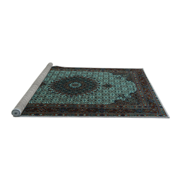 Sideview of Machine Washable Medallion Light Blue Traditional Rug, wshtr1504lblu
