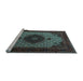 Sideview of Machine Washable Medallion Light Blue Traditional Rug, wshtr1504lblu