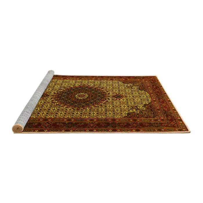 Sideview of Machine Washable Medallion Yellow Traditional Rug, wshtr1504yw