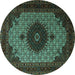 Round Machine Washable Medallion Turquoise Traditional Area Rugs, wshtr1504turq