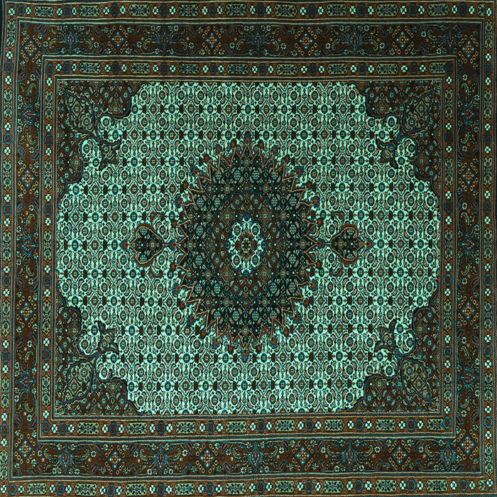 Square Medallion Turquoise Traditional Rug, tr1504turq