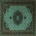 Square Machine Washable Medallion Turquoise Traditional Area Rugs, wshtr1504turq