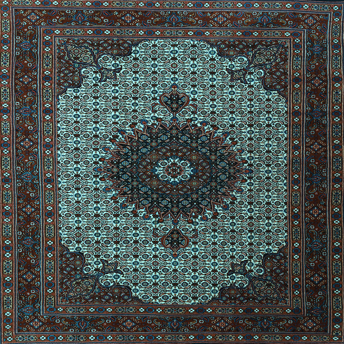 Square Machine Washable Medallion Light Blue Traditional Rug, wshtr1504lblu
