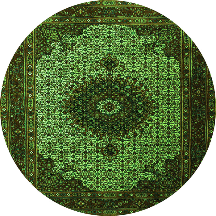 Square Medallion Green Traditional Rug, tr1504grn