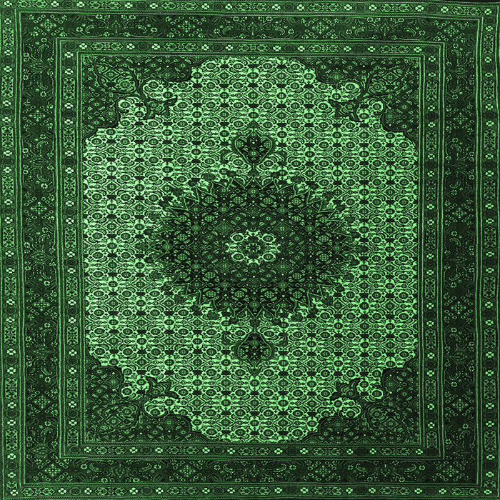 Square Medallion Emerald Green Traditional Rug, tr1504emgrn