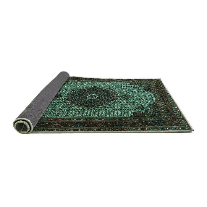 Sideview of Medallion Turquoise Traditional Rug, tr1504turq