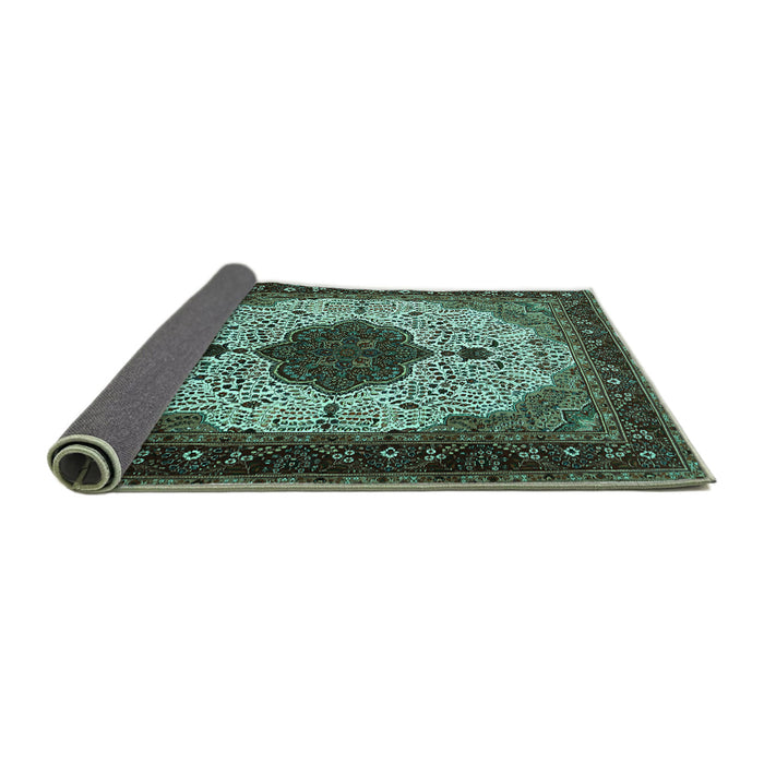 Sideview of Medallion Turquoise Traditional Rug, tr1505turq