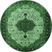 Round Machine Washable Medallion Emerald Green Traditional Area Rugs, wshtr1505emgrn