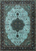 Machine Washable Medallion Light Blue Traditional Rug, wshtr1505lblu