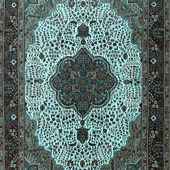 Machine Washable Medallion Light Blue Traditional Rug, wshtr1505lblu