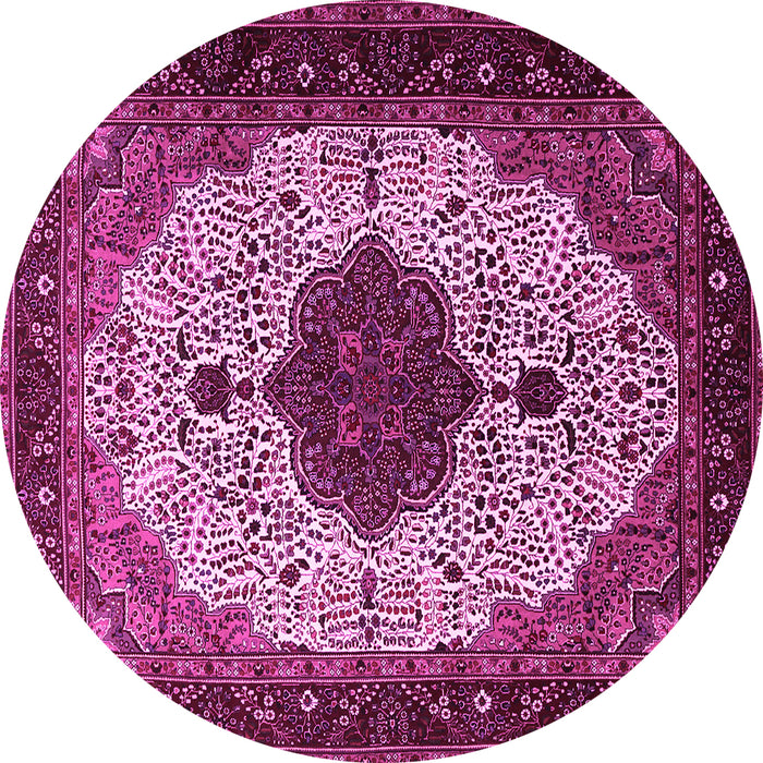 Round Machine Washable Medallion Pink Traditional Rug, wshtr1505pnk