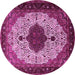 Round Machine Washable Medallion Pink Traditional Rug, wshtr1505pnk