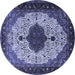 Round Machine Washable Medallion Blue Traditional Rug, wshtr1505blu