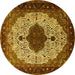 Round Medallion Yellow Traditional Rug, tr1505yw