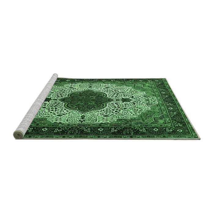 Sideview of Machine Washable Medallion Emerald Green Traditional Area Rugs, wshtr1505emgrn