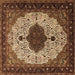 Square Machine Washable Medallion Brown Traditional Rug, wshtr1505brn