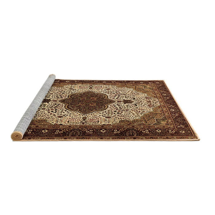 Sideview of Machine Washable Medallion Brown Traditional Rug, wshtr1505brn