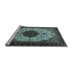 Sideview of Machine Washable Medallion Light Blue Traditional Rug, wshtr1505lblu