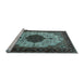 Sideview of Machine Washable Medallion Light Blue Traditional Rug, wshtr1505lblu