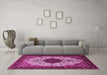 Machine Washable Medallion Pink Traditional Rug in a Living Room, wshtr1505pnk