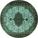 Round Medallion Turquoise Traditional Rug, tr1505turq