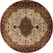 Round Machine Washable Medallion Brown Traditional Rug, wshtr1505brn