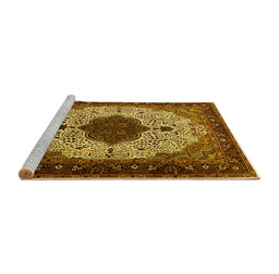 Sideview of Machine Washable Medallion Yellow Traditional Rug, wshtr1505yw