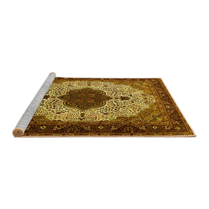 Sideview of Machine Washable Medallion Yellow Traditional Rug, wshtr1505yw