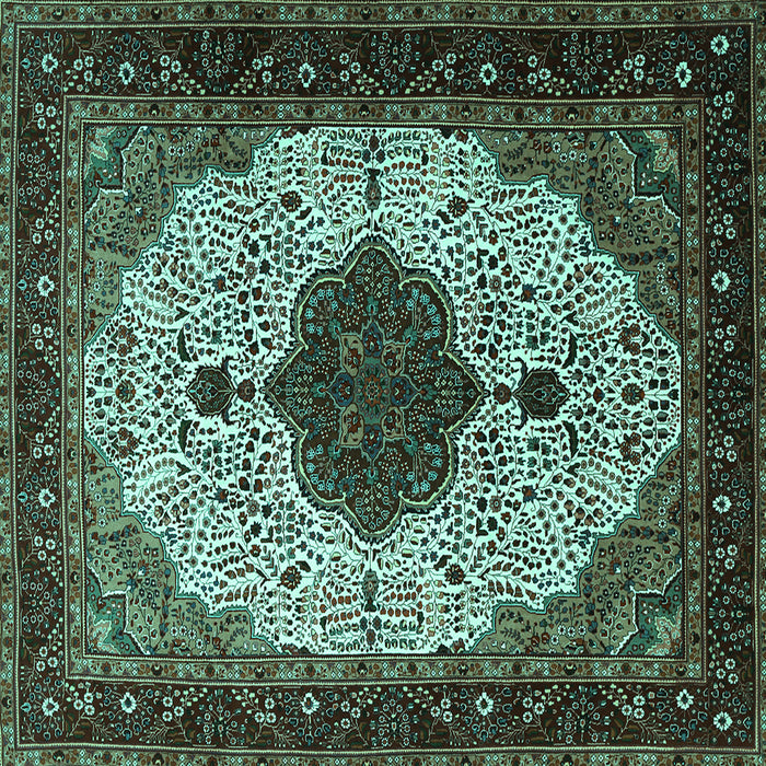 Square Medallion Turquoise Traditional Rug, tr1505turq
