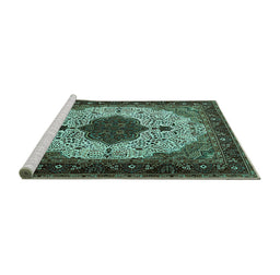 Sideview of Machine Washable Medallion Turquoise Traditional Area Rugs, wshtr1505turq