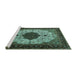 Sideview of Machine Washable Medallion Turquoise Traditional Area Rugs, wshtr1505turq