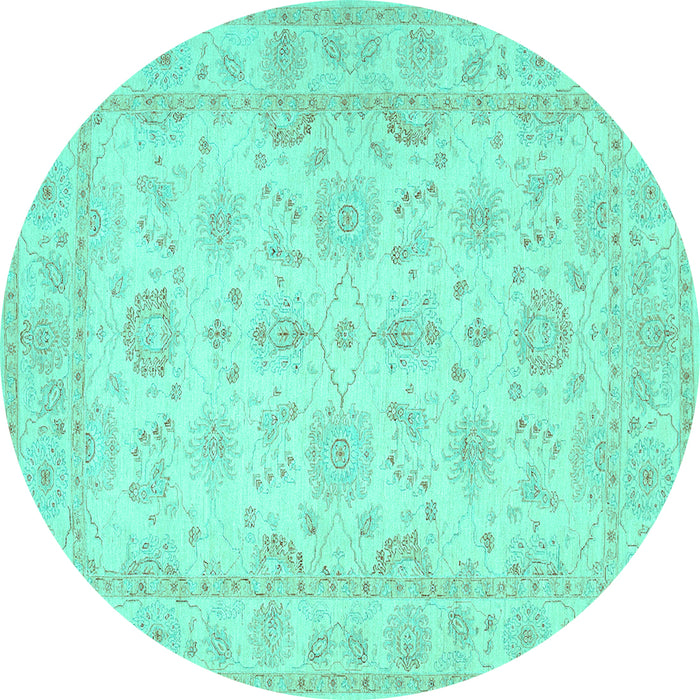 Round Machine Washable Oriental Turquoise Traditional Area Rugs, wshtr1506turq