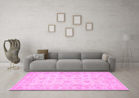 Machine Washable Oriental Pink Traditional Rug, wshtr1506pnk