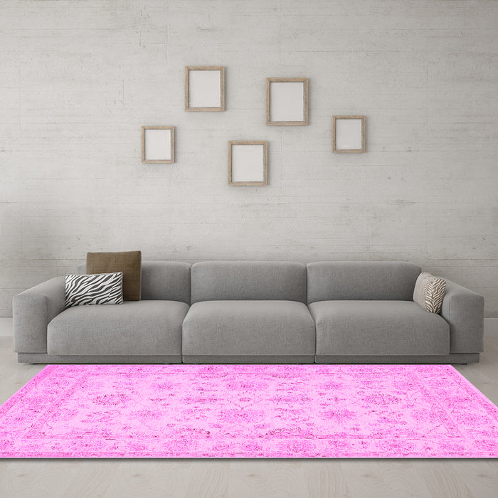 Machine Washable Oriental Pink Traditional Rug in a Living Room, wshtr1506pnk