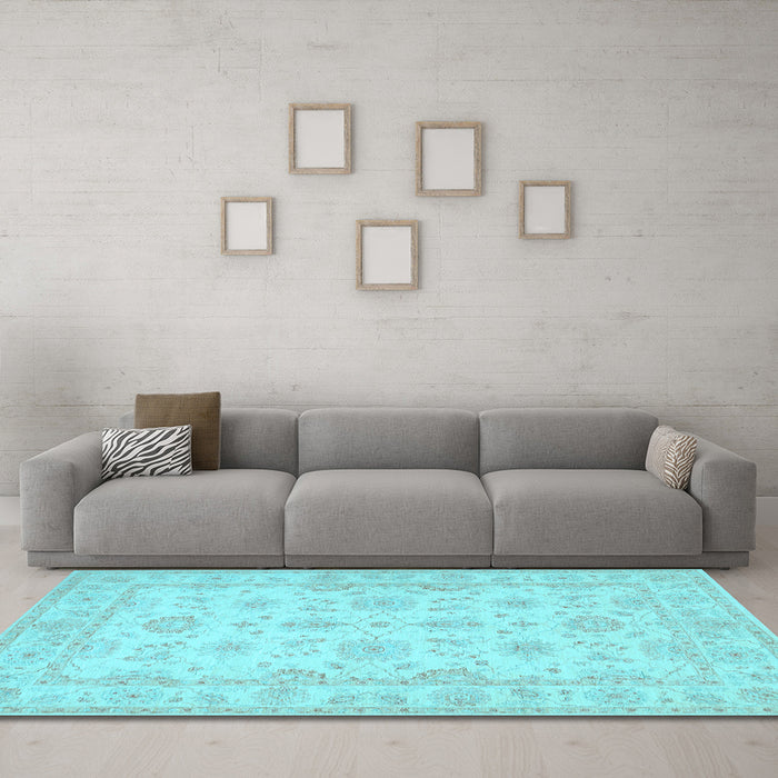 Machine Washable Oriental Light Blue Traditional Rug in a Living Room, wshtr1506lblu