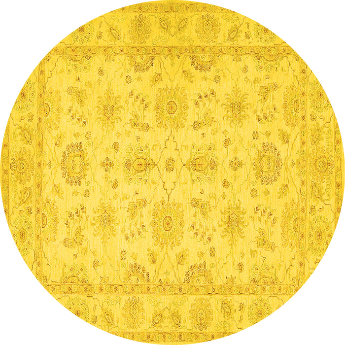 Round Machine Washable Oriental Yellow Traditional Rug, wshtr1506yw