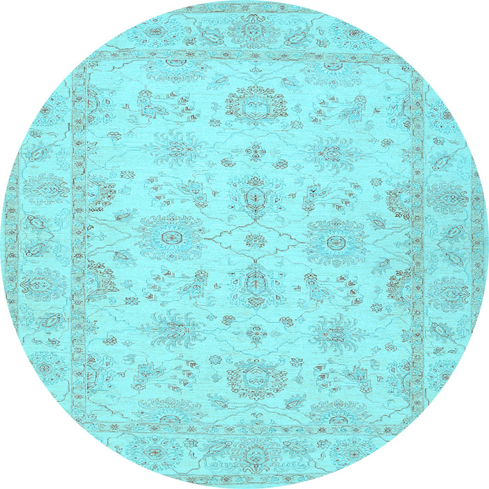 Round Machine Washable Oriental Light Blue Traditional Rug, wshtr1506lblu