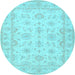 Round Machine Washable Oriental Light Blue Traditional Rug, wshtr1506lblu