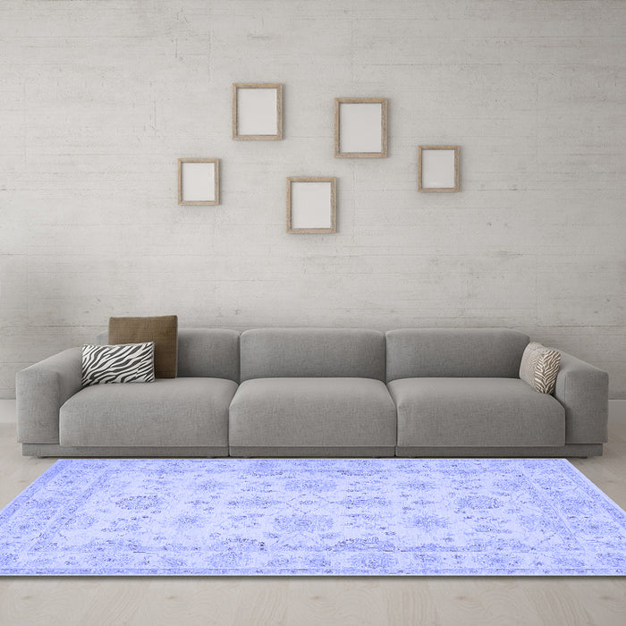 Machine Washable Oriental Blue Traditional Rug in a Living Room, wshtr1506blu
