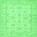 Square Machine Washable Oriental Emerald Green Traditional Area Rugs, wshtr1506emgrn