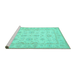 Sideview of Machine Washable Oriental Turquoise Traditional Area Rugs, wshtr1506turq