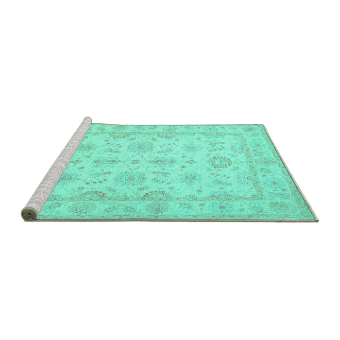 Sideview of Machine Washable Oriental Turquoise Traditional Area Rugs, wshtr1506turq