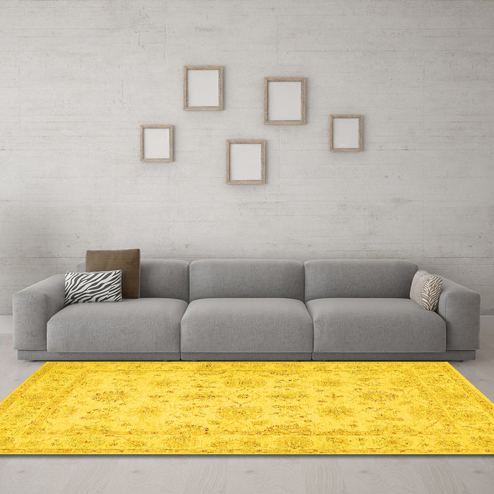 Machine Washable Oriental Yellow Traditional Rug in a Living Room, wshtr1506yw