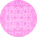 Round Oriental Pink Traditional Rug, tr1506pnk