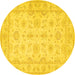 Round Oriental Yellow Traditional Rug, tr1506yw