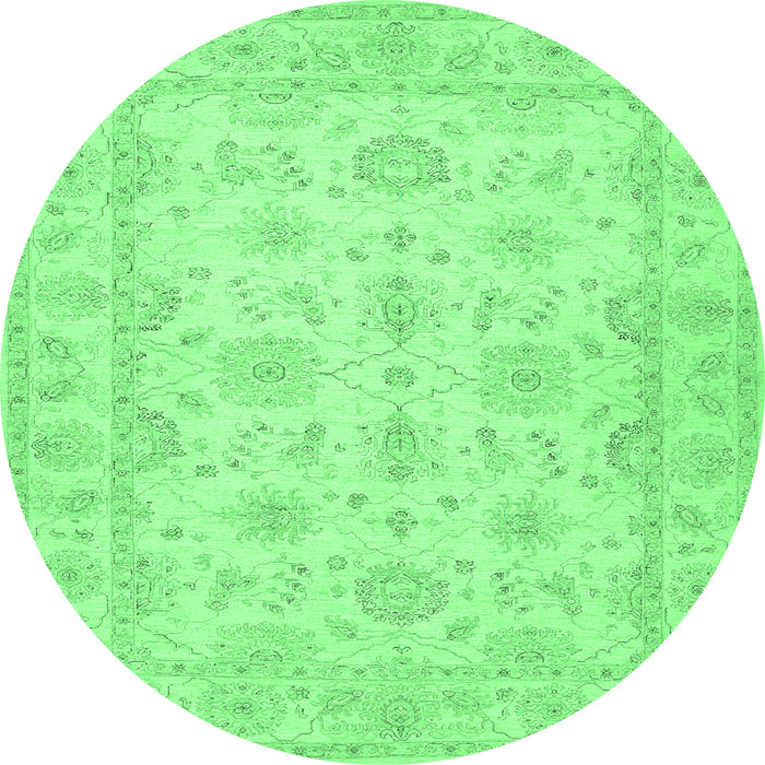 Round Oriental Emerald Green Traditional Rug, tr1506emgrn