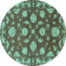 Round Machine Washable Persian Turquoise Traditional Area Rugs, wshtr1507turq